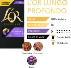 L'OR Lungo Profondo Koffiecups - Intensiteit 8/12 - 10 X 10 Capsules -Koffie Verkoop 1200x1140 1