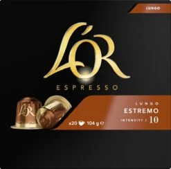 L'OR Lungo Estremo (10) - 10 X 20 Koffiecups -Koffie Verkoop 1200x1187 3