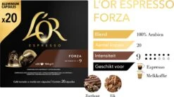 L'OR Espresso Forza Koffiecups - Intensiteit 9/12 - 10 X 20 Capsules -Koffie Verkoop 1200x669