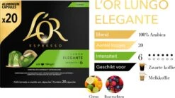 L'OR Lungo Elegante Koffiecups - Intensiteit 6/12 - 10 X 20 Capsules -Koffie Verkoop 1200x677