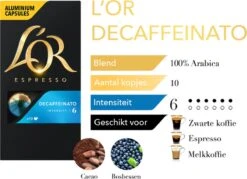 L'OR Espresso Decaffeinato Koffiecups - Intensiteit 6/12 - 10 X 10 Capsules -Koffie Verkoop 1200x868