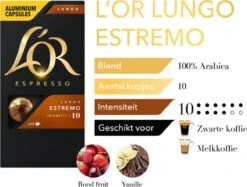 L'OR Lungo Estremo Koffiecups - Intensiteit 10/12 - 10 X 10 Capsules -Koffie Verkoop 1200x907