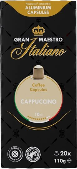 Gran Maestro Italiano - Cappuccino - Koffiecups - Nespresso Compatibel Capsules - Intense Smaak - 6 X 20 Cups -Koffie Verkoop 551x1200