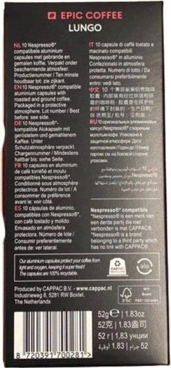 100 Capsules Epic Coffee - Lungo - Nespresso® Compatible Aluminium Capsules - RFA Keurmerk - Doos 100 Stuks -Koffie Verkoop 560x1200