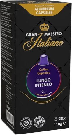 Gran Maestro Italiano - Lungo Intenso - Koffiecups - Nespresso Compatibel Capsules - Krachtige Smaak - 6 X 20 Cups -Koffie Verkoop 644x1200 1