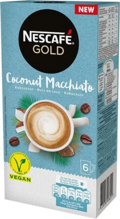 Nescafé Gold Coconut Macchiato Oploskoffie - 6 Doosjes à 6 Zakjes -Koffie Verkoop 657x1200