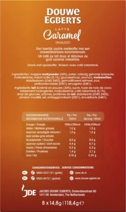 Douwe Egberts Verwenkoffie Latte Caramel Oploskoffie - 5 X 8 Zakjes -Koffie Verkoop 713x1200 2