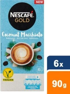 Nescafé Gold Coconut Macchiato Oploskoffie - 6 Doosjes à 6 Zakjes -Koffie Verkoop 901x1200